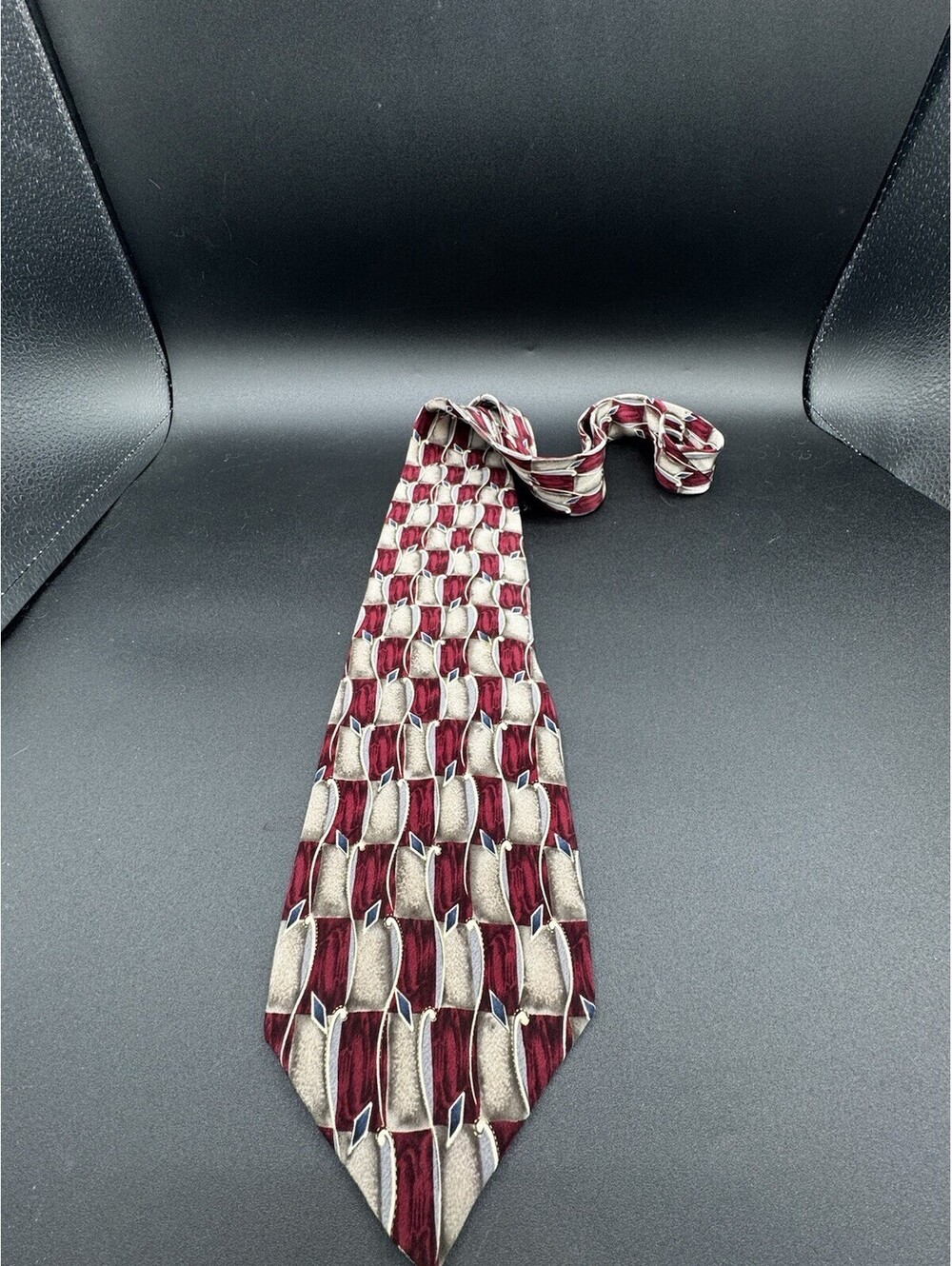 Vintage Cocktail Collection Silk Tie Burgundy Abstract Retro 58” x 3.75” M.A.D.D